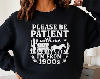 Humor Millennial SVG: Diseño retro western "Por favor, tenga paciencia" (Descarga digital)