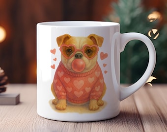 Aquarell Bulldogge PNG: Lustiger Hund mit Herz Pullover (Digitaler Download)