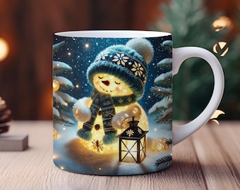 Envoltorio para taza de muñeco de nieve 3D: Diseño navideño de sublimación (descarga digital PNG)