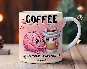 Diseño de sublimación para taza de café, envoltura para taza con diseño de abrazo cerebral (descarga digital)