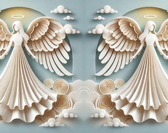 Envoltura de taza de ángel 3D: Diseño navideño de sublimación (Descarga digital PNG)