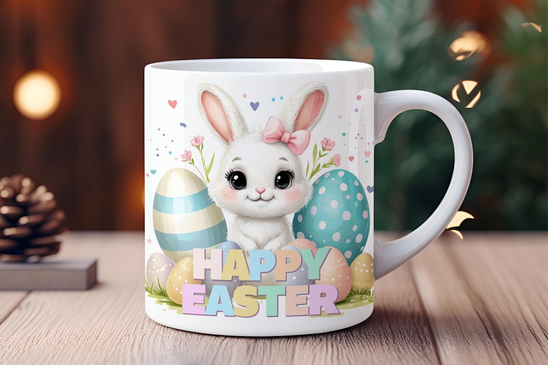 Cute Easter Bunny Mug Wrap PNG, Happy Easter Mug PNG for Sublimation ...