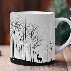 Christmas Mug Wrap: Snowflake Reindeer Winter Scene (PNG Digital Download)