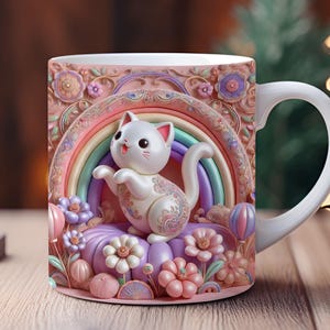 3D Inflated Effect Classic Cats Character Mug Wrap, 11oz & 15oz Mug Bundle Sublimation Wrap, Instant Digital Download, PNG Template
