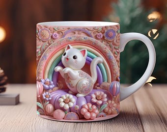 Envoltorio para taza de gatos vintage: efecto inflado 3D, 325 ml y 430 ml (descarga digital)