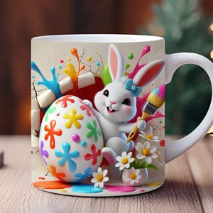Easter Bunny Mug Wrap: 3D Hole in Wall Design (11oz, 15oz PNG)