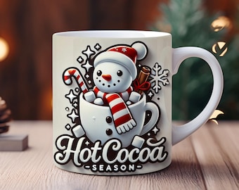 Christmas Snowman Mug Wrap: 3D Coffee Cup Design (Digital Download)