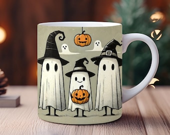 Ghost Mug Wrap Sublimation Design, Halloween Theme (Digital Download