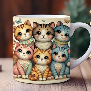 Funny Cat Mug Wrap Sublimation Design: 11oz & 15oz Coffee Cup (PNG)