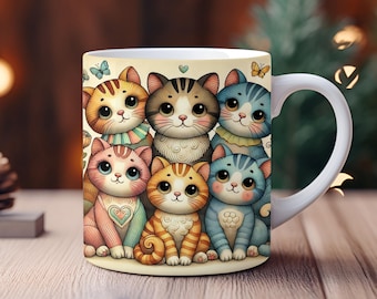 Funny Cat Mug Wrap Sublimation Design: 11oz & 15oz Coffee Cup (PNG)
