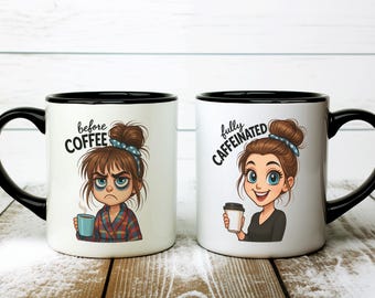 Funny Before & After Coffee Mug Wrap PNG: Sarcastic Morning Design (Digital Download)