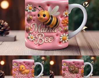Paquete de imágenes PNG de envolturas para tazas de café con diseño 3D para el Día de la Madre, ideales para sublimación.
