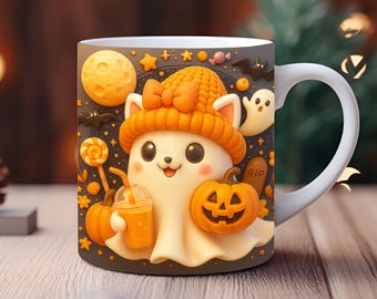 Tazza fantasma spettrale PNG: design gonfiabile 3D di Halloween (download digitale)