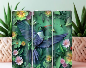 Diseño de sublimación para vaso de 20 oz con diseño de colibrí floral (descarga digital)