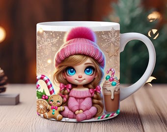 Weihnachtstassen-Wrap in Pink mit festlichem Feiertags-Design (Digitaler Download)