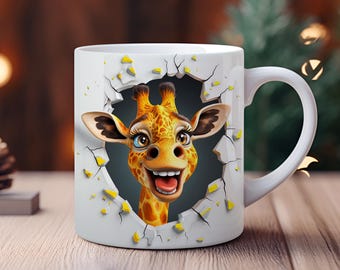 3D Giraffe Mug Wrap: Safari Animal Coffee Mug Design (Digital Download)