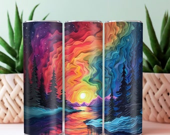 Envoltorio para vaso Aurora Boreal 3D: Diseño de sublimación colorido (Descarga digital)
