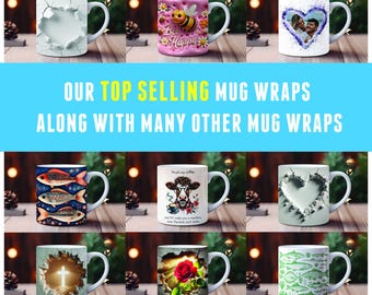 Paquete de envolturas para tazas PNG, 66 diseños variados, inflado 3D e inserción de foto por sublimación
