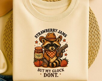 Funny Raccoon PNG: Strawberry Jams Meme, Y2K Shirt Design (Digital Download, Mug Wrap Bonus)