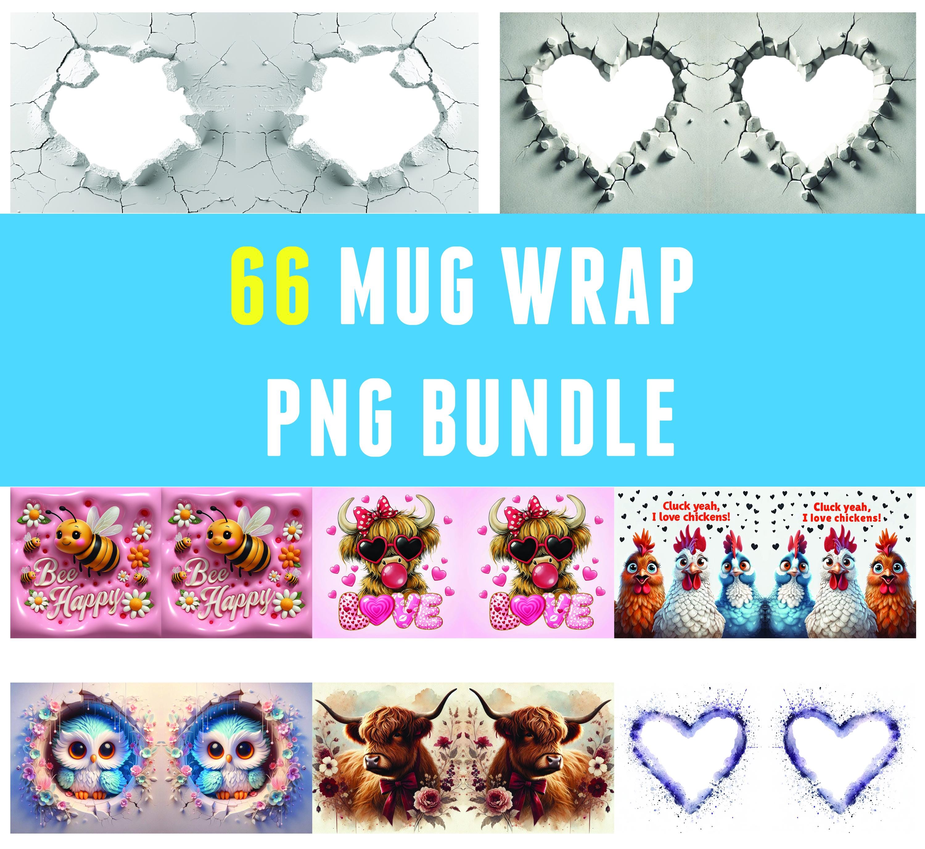 Mug Wrap PNG Bundle, 66 Mixed Designs, 3D Inflated & Photo Insert ...