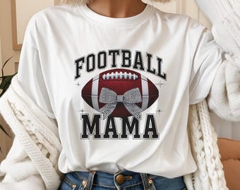 Football Mama PNG: Rhinestone Bow Design (Instant Download)