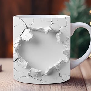 Envoltura para taza con pared agrietada en 3D, diseño de sublimación para taza de 11 oz y 15 oz, descarga digital, envoltura para taza 3D PNG, regalo