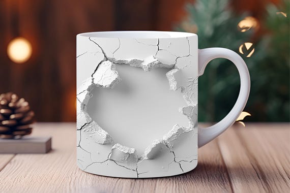 3D Cracked Wall Mug Wrap: Sublimation Design (Digital Download)