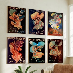 Vintage Loie Fuller Set of 6, Folies Bergere | Printable Art Nouveau, 1920s aesthetic, Vintage Dance Print, Dance Art, vintage Paris posters