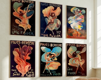 Loie Fuller Art Nouveau Print Set, Vintage Folies Bergere Posters (Digital Download)