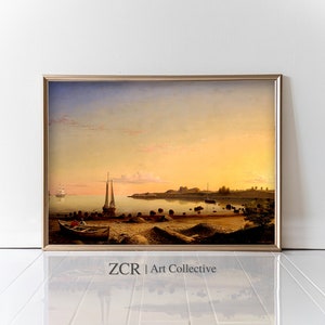 Vintage Sailboat Painting Print | Nautical Wall Art Summer Printable | Antique Lake House Seascape Autumn Decor Digital Download | ZCR |