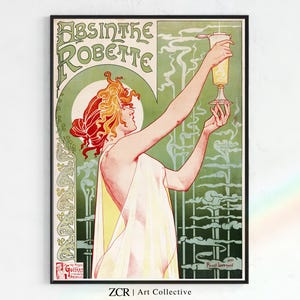 Absinthe Robette Vintage Poster by Privat-Livemont, High-Quality Antique Liquor Advertisement Print, Retro Alcohol Kitchen & Bar Wall Art
