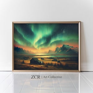 Aurora Borealis Art | Mystical Night Sky Art | Ethereal Landscape Painting | Nature’s Light Show Art Prints | Dreamy Wilderness | ZCR |