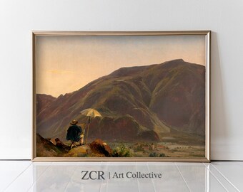 Vintage Mountain Landscape Painting | Painter at Dusk (Digital Printable)