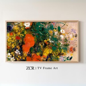 Samsung Frame TV-Kunst Vintage-Blumen-Sommer-TV-Kunst Lebendiges rustikales Gemälde Bunte Blume Botanischer Oster-Bildschirmschoner | ZCR |