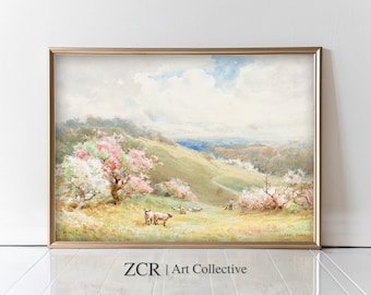 Kirschblüte Frühlingslandschaft Vintage Druck (Digital Download)