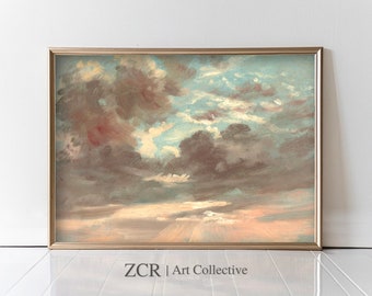 Vintage Cloud Study Print, Neutral Sky Painting (Digital Download)