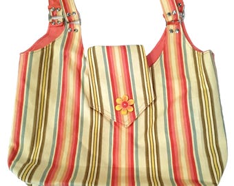 Bright Color Large Striped Tote Beach Bag