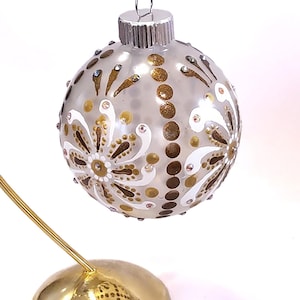 Gold and White Mandala Design Glass Christmas Ornament, Holiday Decor, Christmas Decoration, Tree Ornament, Hand Painted Ornament