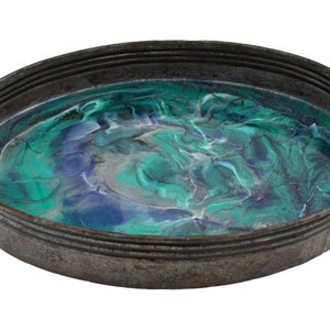 Rustic Metal Tray with Marbled Resin Effect