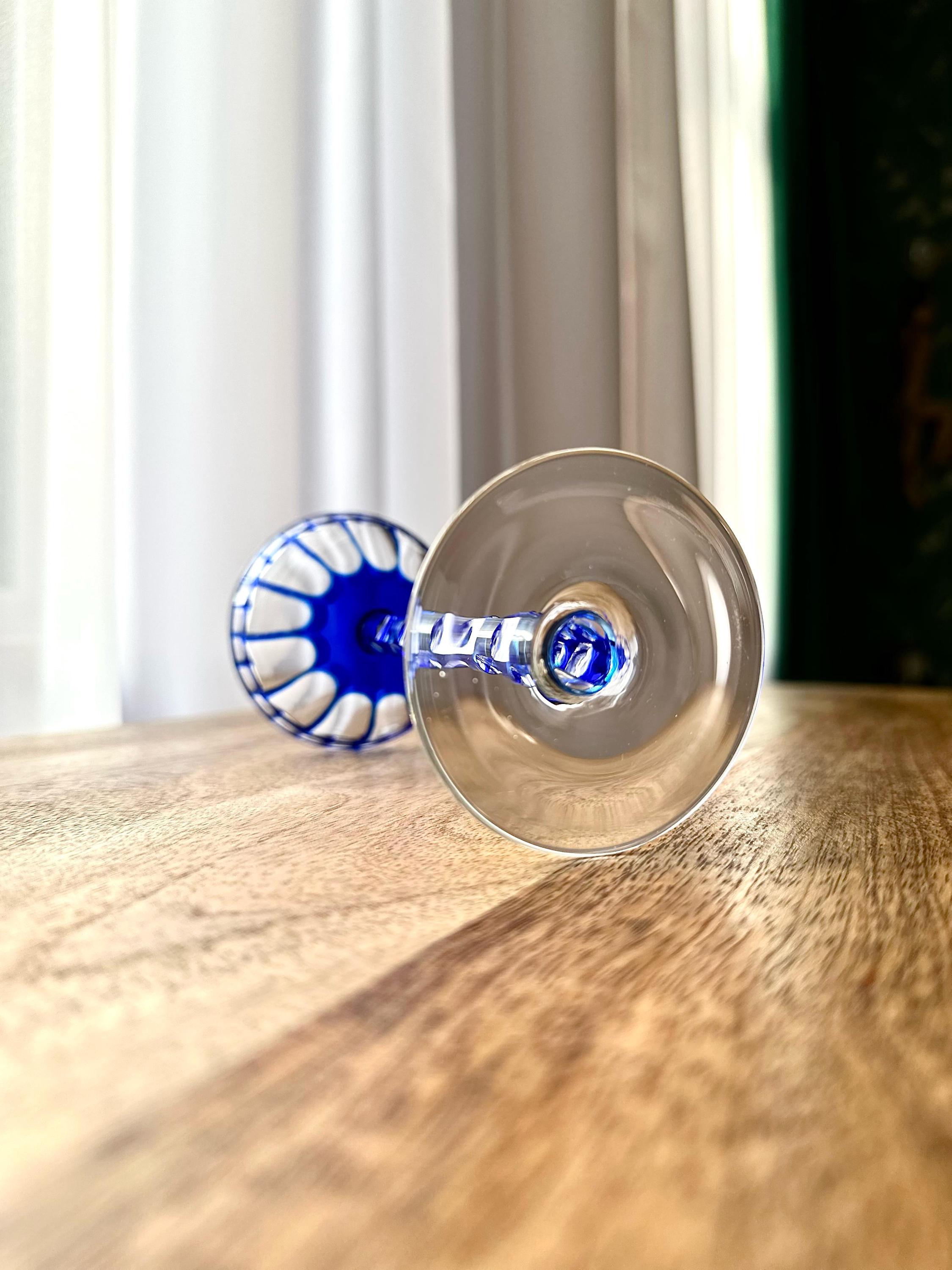 ⛰GlasFliesenmalerei 【Novembertag】 M.Horn 1908 Otto Prutscher Blue Sweet Wine Glass for Meyr's Neffe