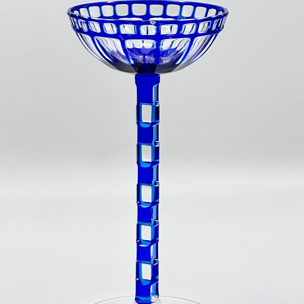 Rare 1908 Otto Prutscher Blue Wine Glass, Meyr’s Neffe for E. Bakalowits Söhne, Mod. I 195 with Provenance paperwork