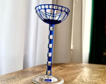 ⛰GlasFliesenmalerei 【Novembertag】 M.Horn 1908 Otto Prutscher Blue Sweet Wine Glass for Meyr's Neffe
