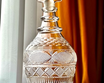 George III Anglo-Irish Crystal Cut Glass Decanter | c.1825-1840 | Hand-Blown Deep Cut Design | Rare Mushroom Stopper