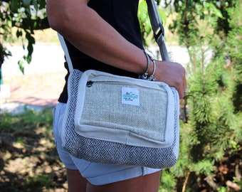 Bolso mensajero de algodón orgánico de cáñamo / ecológico y producido éticamente / bolso de hombro de viaje