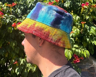 Patched Hemp Bucket Hat - Tie-Dye | Natural | Festival Bucket Hat | Summer Hat | Handmade Eco-Friendly