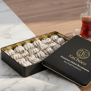 Organic Sun-Dried Persimmon in Gift Metal Box – Vegan Healthy Snack | Dried Whole Persimmon (Gotgam) | Natural Turkish Dried Fruit