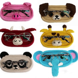 6in1 - Glasses Holders CROCHET PATTERN: Panda, Dog, Bull, Elephant, Giraffe, Pig | Cute Animal Crochet Eyeglass Holders. Sunglasses Holder