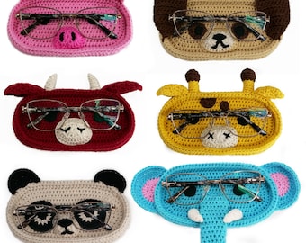 6in1 – Glasses holder CROCHET PATTERN: Panda, Dog, Bull, Elephant, Giraffe, Pig | Cute animal crochet eyeglass holders | Sunglasses holder