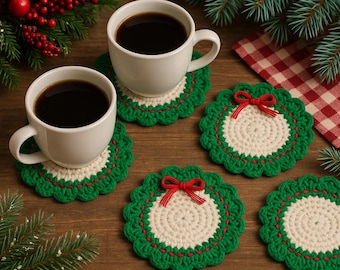CROCHET PATTERN Christmas Wreath Coaster