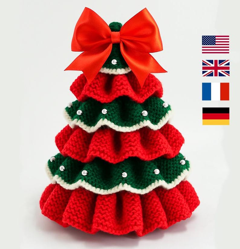 Strickanleitung für einen Rüschen-Weihnachtsbaum | Gestrickter Weihnachtsbaum | Mehrlagige Weihnachtsdekoration | Wohndekoration | PDF Bild 1